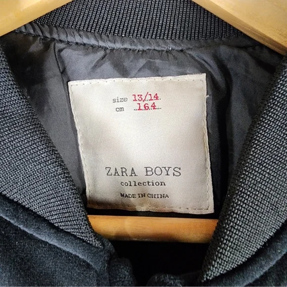 Zara Boy Velveteen Zip Front Bomber Jacket Black Size 13/14 - Picture 2 of 10